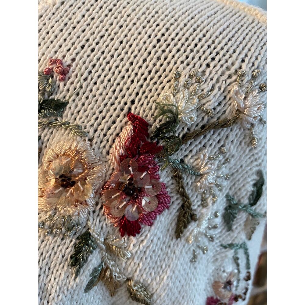 Vintage Y2K Tiara International Floral Embroidered Sequin Cardigan L - Picture 7 of 8